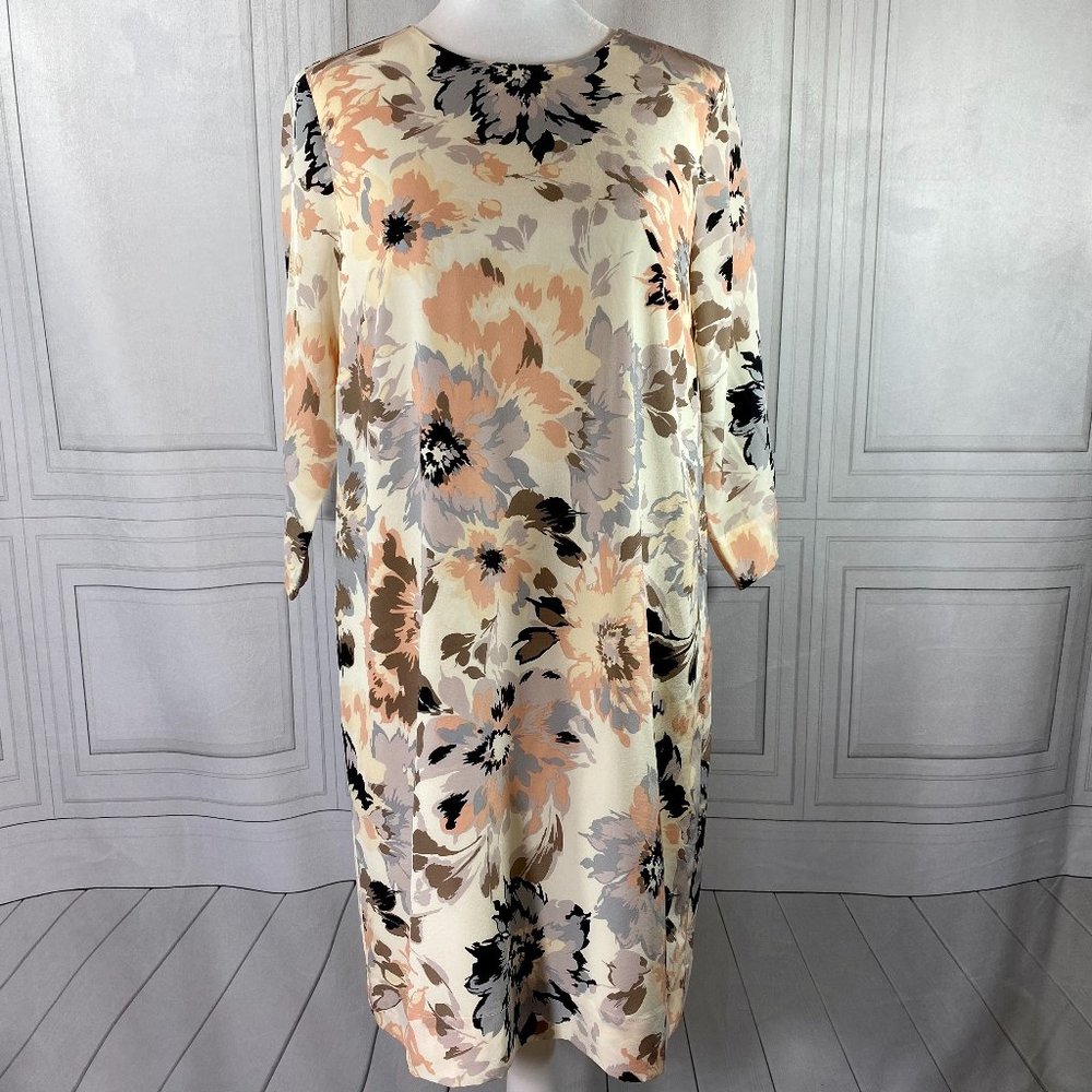 LN FOSSIL Silk Cream Peach Floral Sheath Dress 4